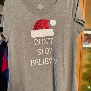 Kohl's Gray Tee with Red and White Sequin Santa Hat